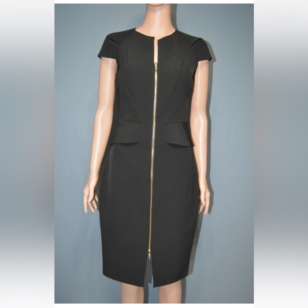 Ted Baker Sz 1 Black Zip Front Pencil Dress